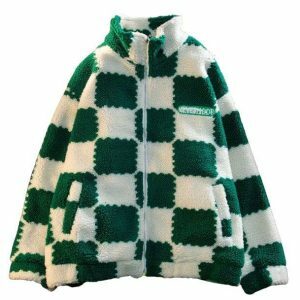 Trendy Y2K Checkered Jacket for Stylish Grunge and 90s Fashion Lovers