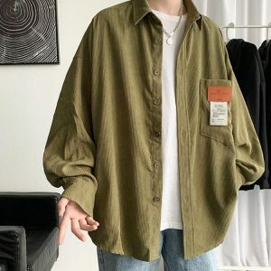 Trendy Y2K Corduroy Casual Shirt for Effortless Summer Outfits