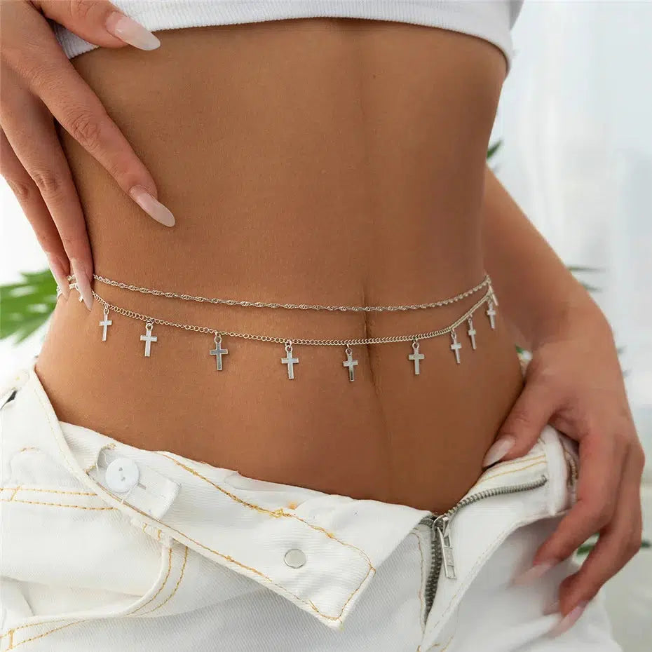 Trendy Y2K Cross Belly Chain for Summer Outfits & Aesthetic Looks