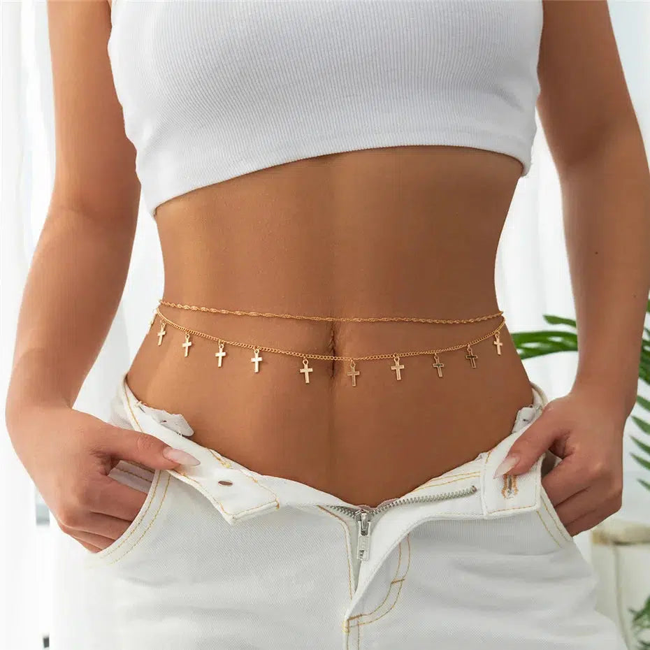 Trendy Y2K Cross Belly Chain for Summer Outfits & Aesthetic Looks