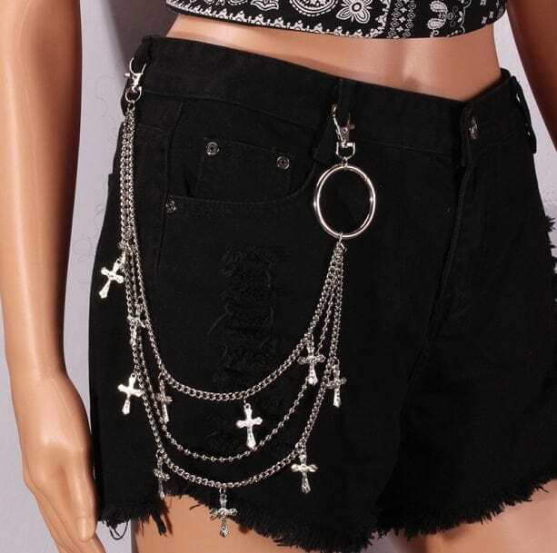 Trendy Y2K Cross Belt Chain for Grunge and 90s Fashion Outfits