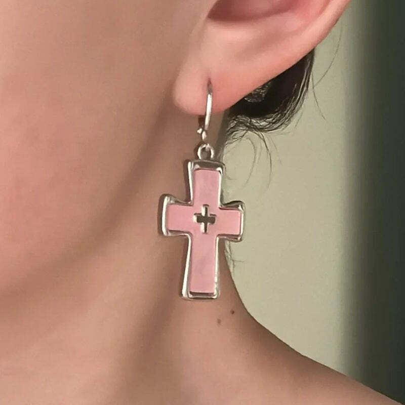 Trendy Y2K Cross Earrings for a Chic Grunge Aesthetic Look