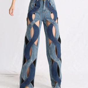 Trendy Y2K Cut Out Denim Jeans - Stylish 90s Inspired Fashion