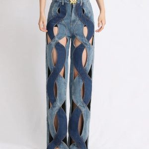 Trendy Y2K Cut Out Denim Jeans - Stylish 90s Inspired Fashion