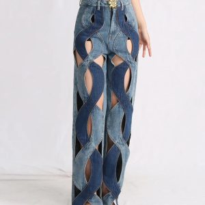 Trendy Y2K Cut Out Denim Jeans - Stylish 90s Inspired Fashion