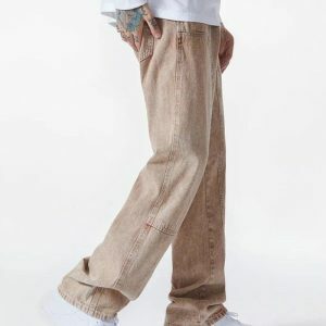 Trendy Y2K Drawstring Belt Straight Leg Jeans for Effortless Style