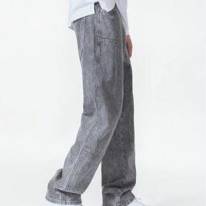 Trendy Y2K Drawstring Belt Straight Leg Jeans for Effortless Style