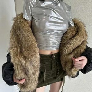 Trendy Y2K Faux Fur Puffer Jacket for Ultimate Winter Aesthetic