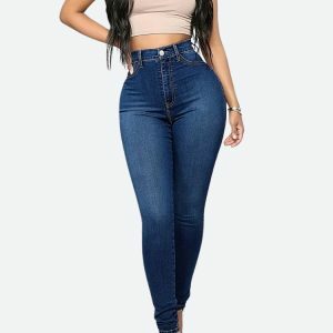 Trendy Y2K High Rise Skinny Jeans for Effortless 90s Fashion Vibes