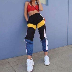 Trendy Y2K High Waist Patchwork Cargo Pants for Effortless Style