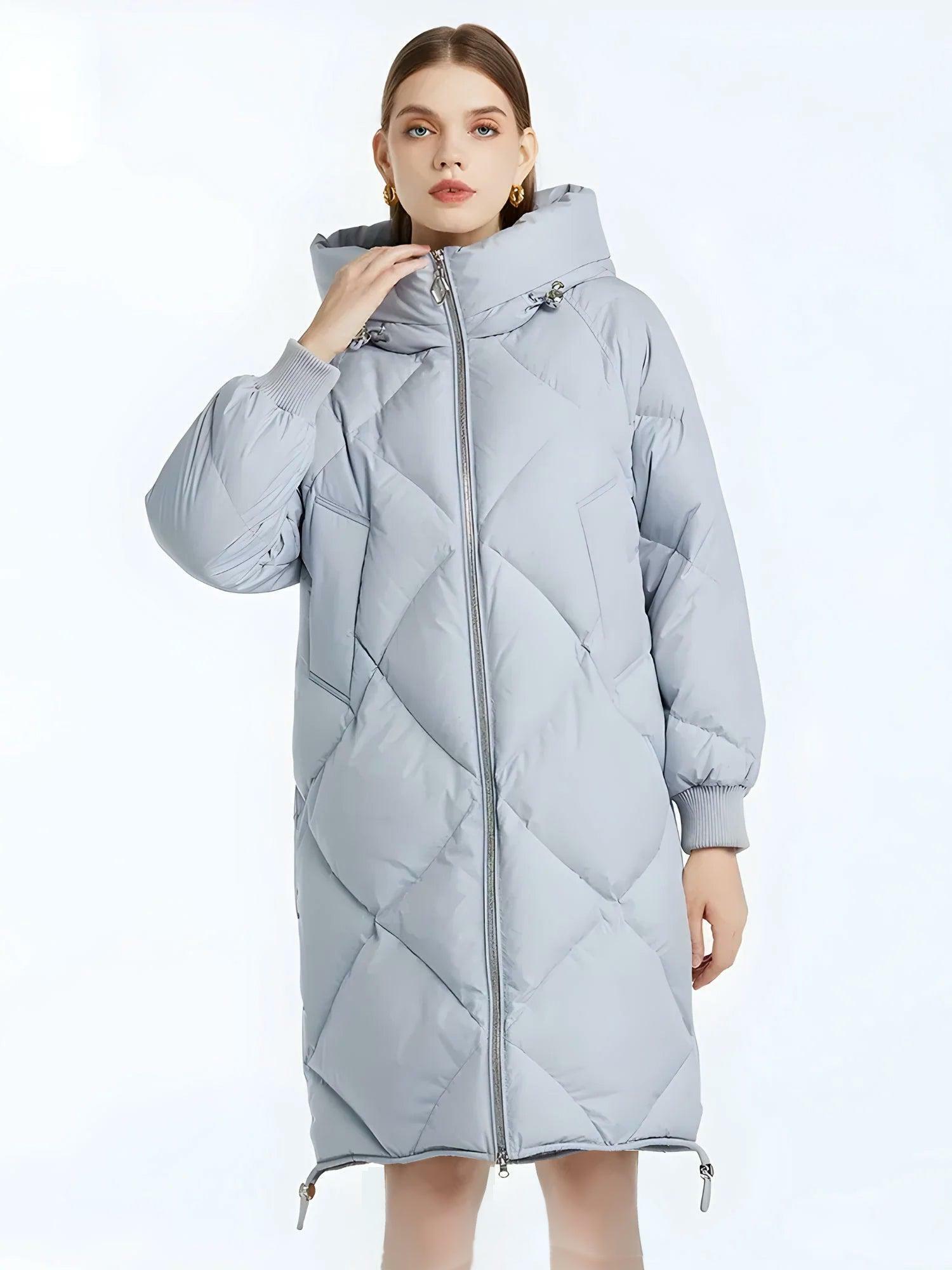 Trendy Y2K Hooded Zip-Up Long Puffer Coat for Stylish Winter Looks