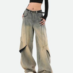 Trendy Y2K Layered Denim Jeans for Effortless Grunge Style