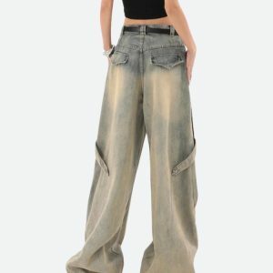 Trendy Y2K Layered Denim Jeans for Effortless Grunge Style