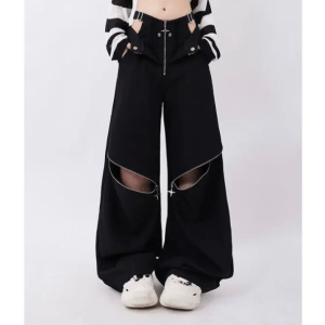 Trendy Y2K Open Zip Pants for Effortless Summer Style & Aesthetic Vibes