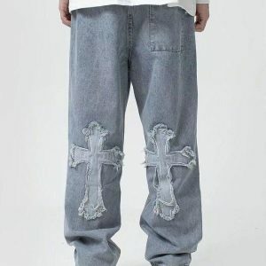 Trendy Y2K Patchwork Baggy Jeans for Effortless Summer Style