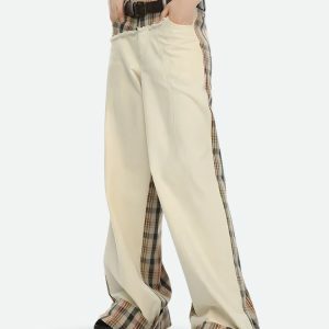 Trendy Y2K Patchwork Pants for Stylish Summer Outfits and Grunge Aesthetic