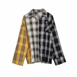 Trendy Y2K Patchwork Shirt: Vintage-Inspired 90s Fashion Essential