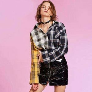 Trendy Y2K Patchwork Shirt: Vintage-Inspired 90s Fashion Essential