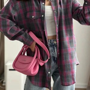 Trendy Y2K Plaid Shirt: Vintage-Inspired Grunge Aesthetic Top