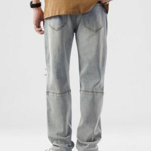 Trendy Y2K Straight Leg Distressed Knee Jeans for Effortless Style