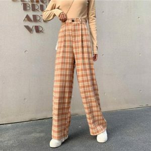 Trendy Y2K Straight Leg Plaid Pants for Chic Summer Outfits