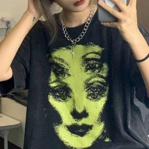 Trippy Face T-Shirt: Y2K Aesthetic for Grunge and 90s Fashion Lovers