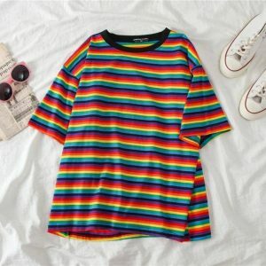 Vibrant Striped Y2K Top for Trendy Summer Outfits and Aesthetic Looks