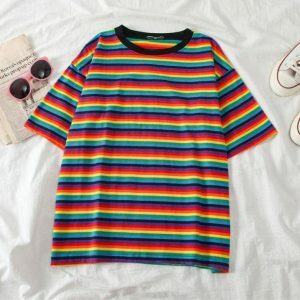 Vibrant Striped Y2K Top for Trendy Summer Outfits and Aesthetic Looks