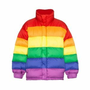 Vibrant Y2K Puffy Rainbow Jacket for Trendy Summer Outfits