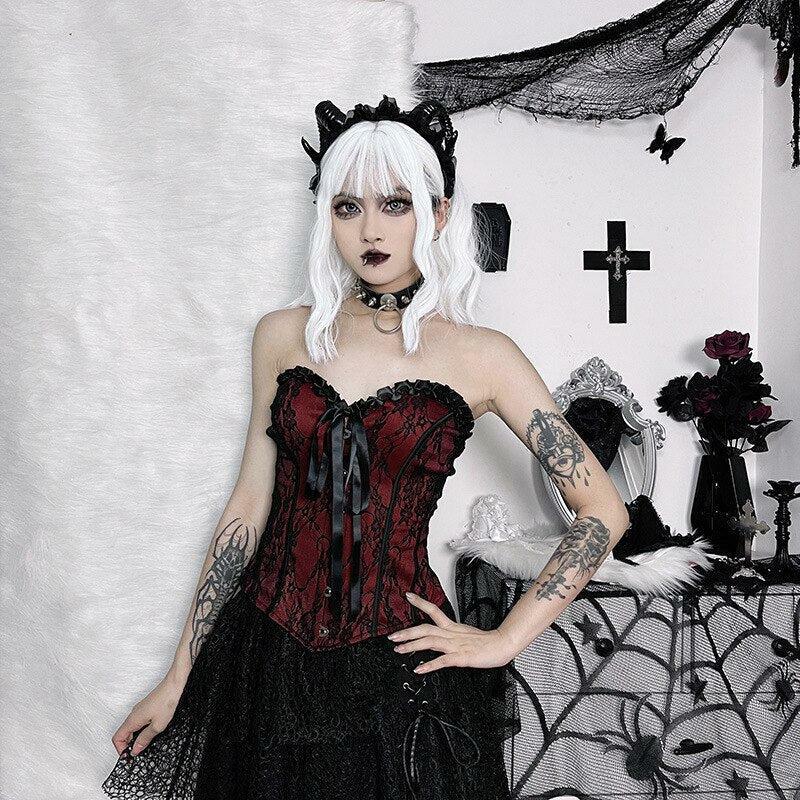 Victorian Goth Ribbon Corset Top: Y2K Fashion Meets Grunge Aesthetic