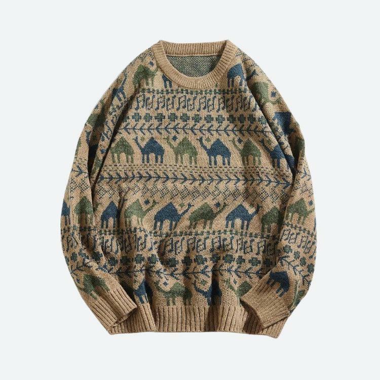 Vintage Camel Knitted Sweater - Y2K Aesthetic Cozy Layering Essential