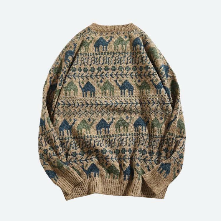 Vintage Camel Knitted Sweater - Y2K Aesthetic Cozy Layering Essential