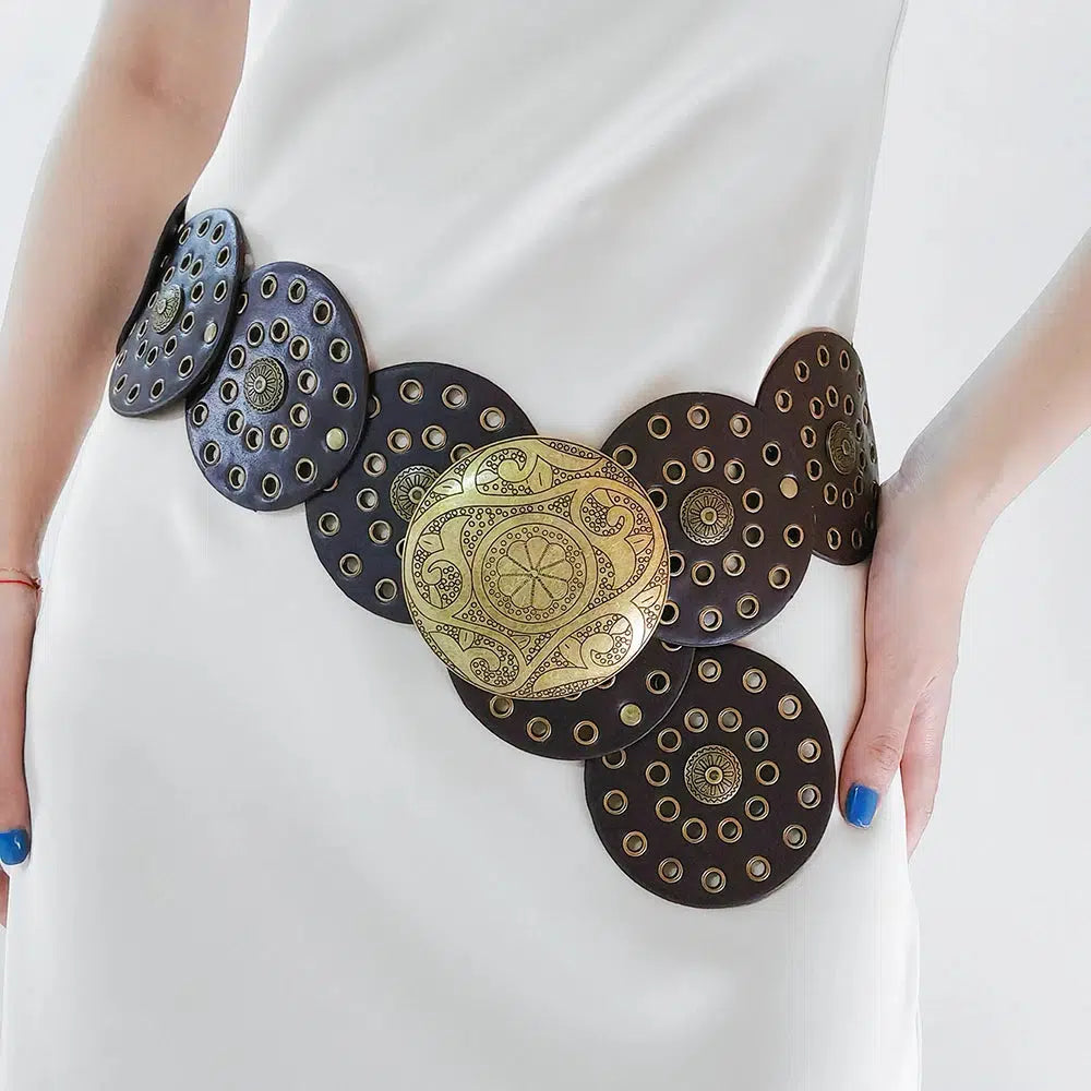 Vintage Ethnic Floral Buckle Belt for Y2K and 90s Fashion Lovers