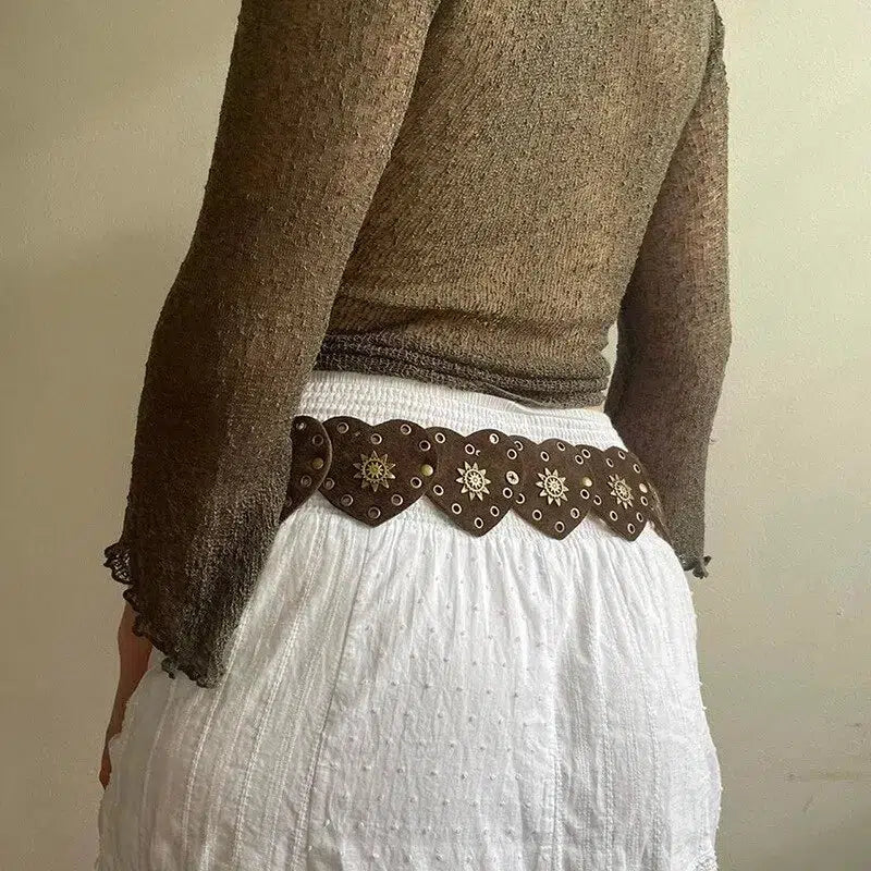 Vintage Ethnic Heart Suede Waist Belt for Y2K and 90s Fashion Outfits