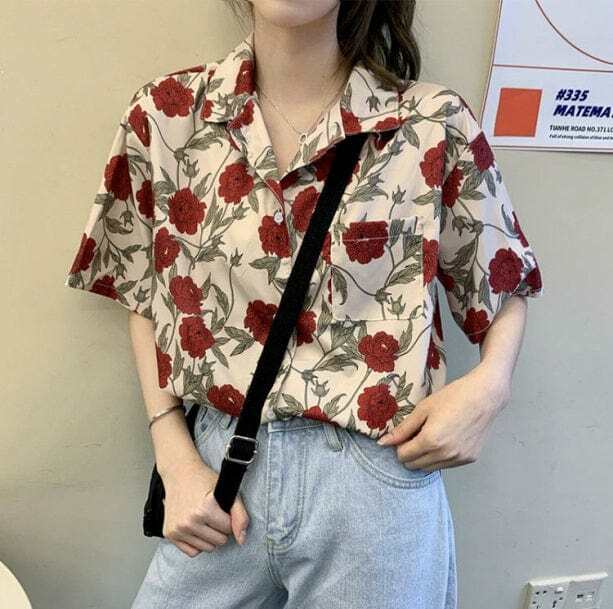 Vintage Floral Blouse - Y2K Aesthetic Summer Top for Cute Outfits