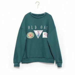 Vintage Forest Green Y2K Sweatshirt - Grunge Aesthetic Layering Essential