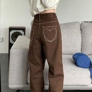 Vintage Heart Baggy Jeans: Y2K Fashion Meets 90s Grunge Aesthetic