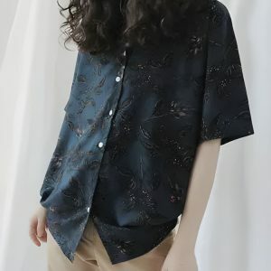 Vintage Leaf Print Y2K Aesthetic Shirt for Effortless Summer Style