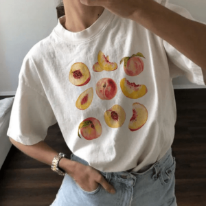 Vintage Peaches Y2K Graphic Tee - Retro 90s Aesthetic Top