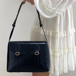 Vintage Y2K Faux Leather Messenger Bag for Trendy Summer Outfits