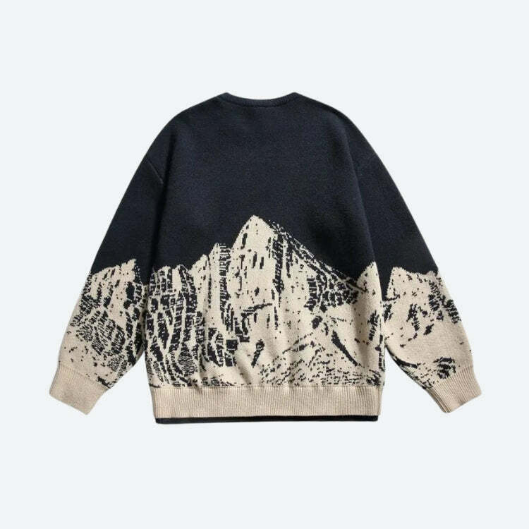 Vintage Y2K Mountain Knitted Sweater - Cozy 90s Grunge Aesthetic Top