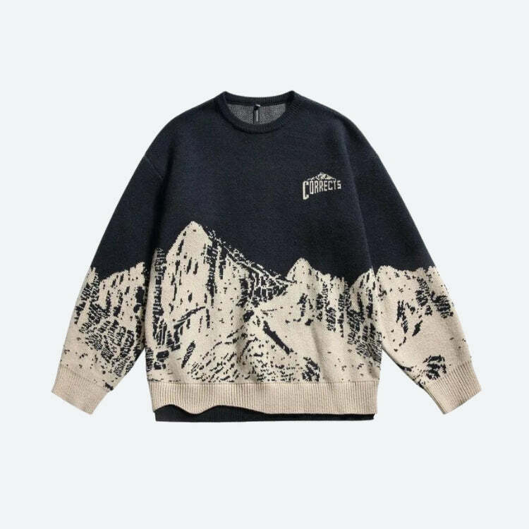 Vintage Y2K Mountain Knitted Sweater - Cozy 90s Grunge Aesthetic Top