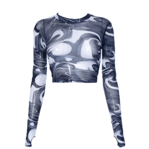 Wavy Y2K Long Sleeve Top: Trendy 90s Fashion for Effortless Summer Style