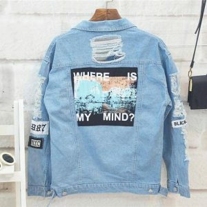 Where Is My Mind Y2K Jean Jacket: Vintage Grunge Aesthetic Outerwear