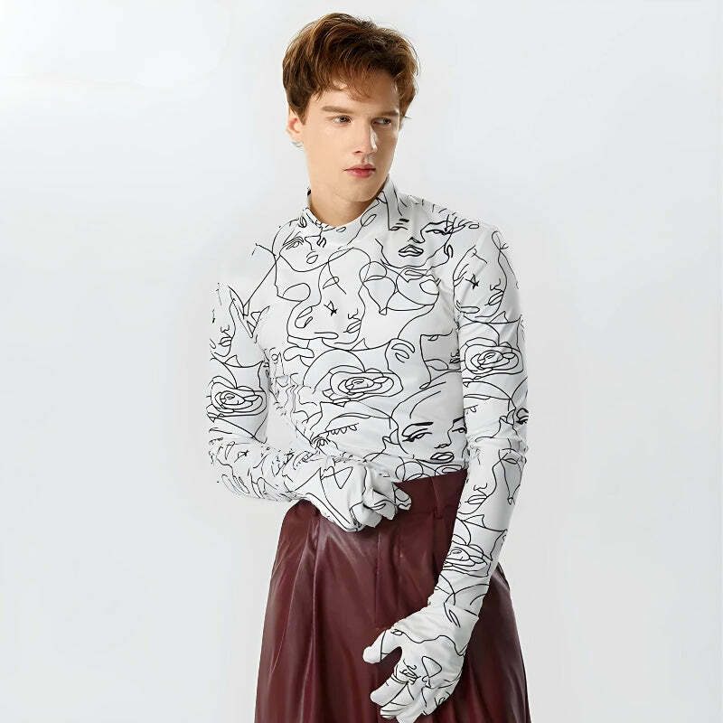 Y2K Aesthetic Abstract Faces Gloves Top for Trendy Summer Outfits