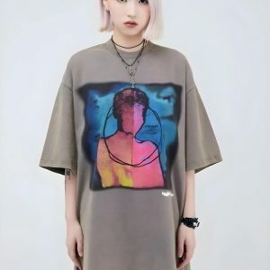 Y2K Aesthetic Abstract Tee: Trendy Grunge Style for Effortless Outfits