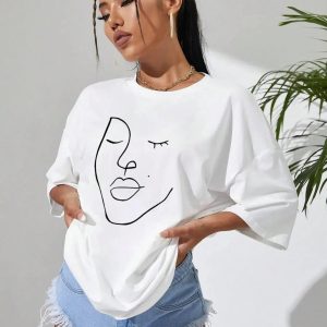 Y2K Aesthetic Abstract Woman Face Tee - Trendy Summer Outfit Essential