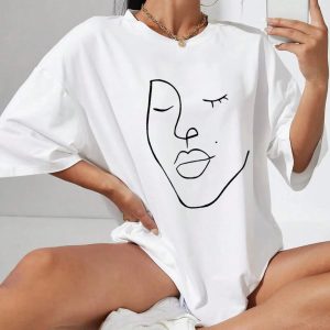 Y2K Aesthetic Abstract Woman Face Tee - Trendy Summer Outfit Essential