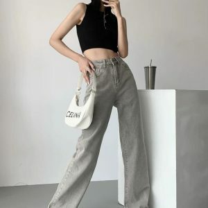 Y2K Aesthetic Acubi Straight Leg Gray Jeans for Trendy Summer Outfits