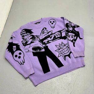 Y2K Aesthetic Anime Knitted Sweater for Trendy Summer Outfits